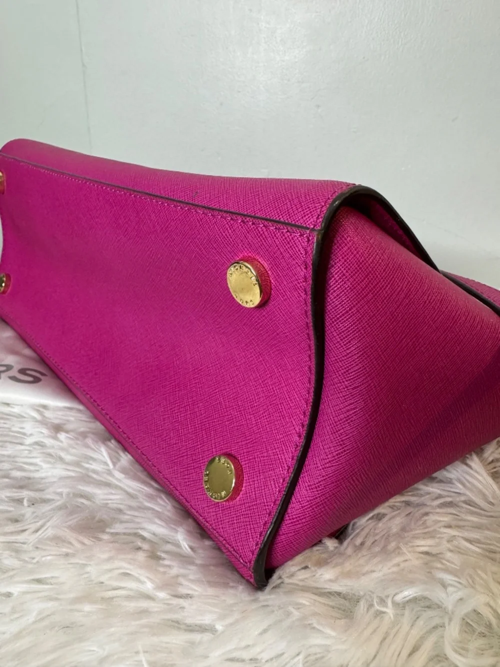 Michael Kors Hot Pink Saffiano Leather Satchel Crossbody Bag with Dust Bag.